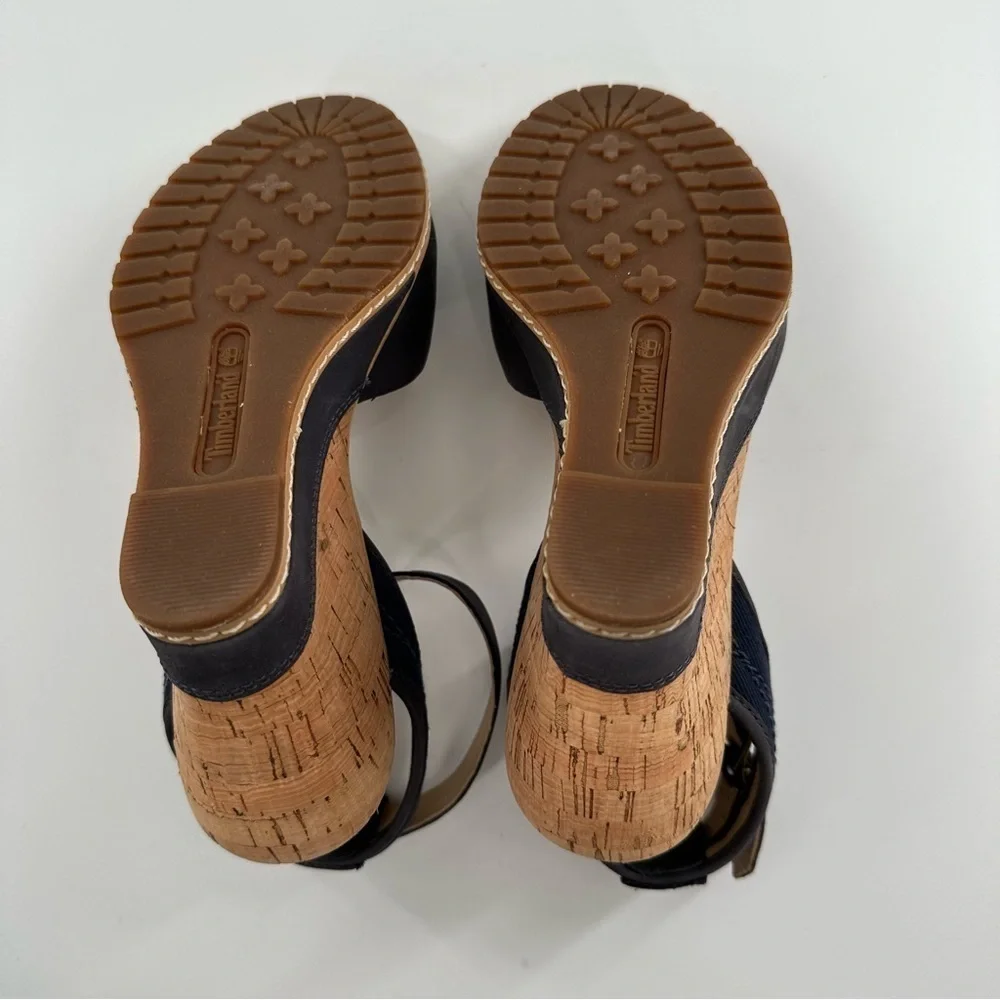 Timberland earth keepers sandals 6 37 navy blue nubuck leather walking wedges